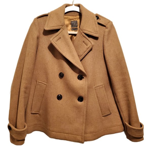 Gap Camel Wool Double Breasted Trench Coat Size Small - Picture 1 of 12
